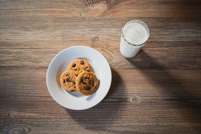 High angle view of breakfast served on table