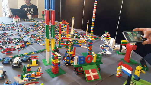 High angle view of toys on table
