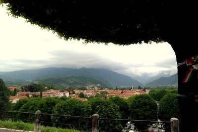 Houses on mountain range