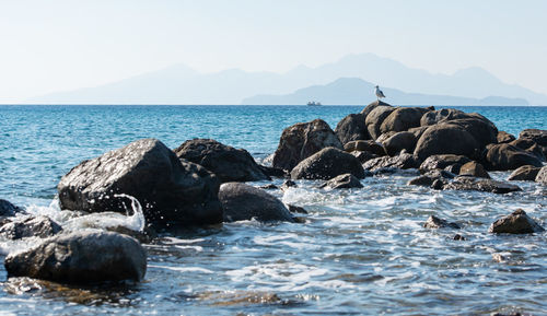 Mediterranean sea and volcano in horizon in the south on the island of kos greece