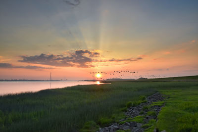 Scenic view of sea against sky during sunset