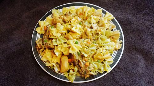 High angle view of meal served in bowl