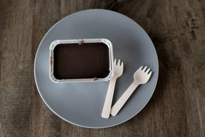 High angle view of breakfast on table