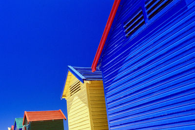 Low angle view of modern building against clear blue sky