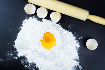 High angle view of breakfast on table