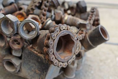 High angle view of old machine part