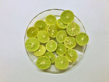 High angle view of green fruit on table