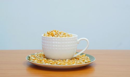 Close-up of breakfast served on table