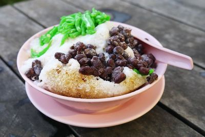 Close-up of cendol on table