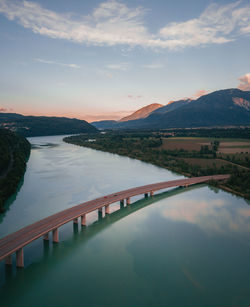 Aerial view of bridge over river against sky