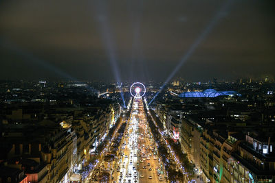 High angle view of traffic on road at night