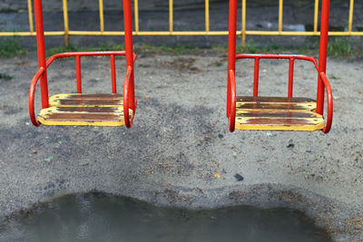 High angle view of empty swing in park