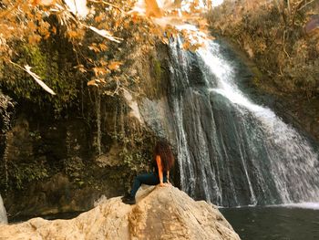 Scenic view of waterfall in forest