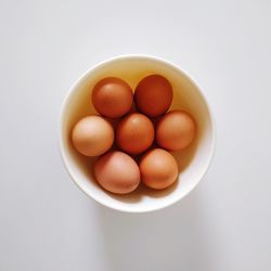 High angle view of eggs in bowl