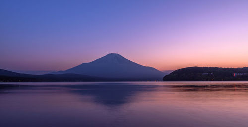 Scenic view of sea against clear sky at sunset