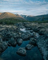 Scenic view of rocks against sky