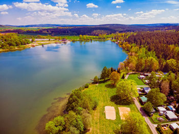 High angle view of lake against sky