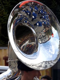 Close-up of sunglasses against the sky