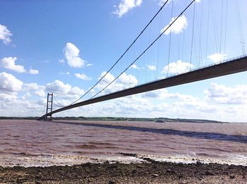 View of suspension bridge on beach