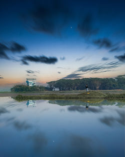 Scenic view of lake against sky during sunset