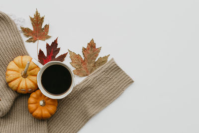 High angle view of coffee on white background