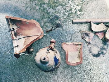 Close-up high angle view of rusty metal