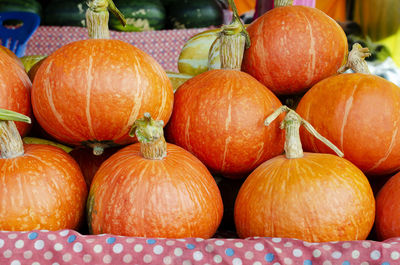 Close-up of pumpkins for sale at market stall