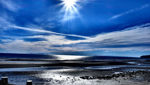 Scenic view of sea against sky on sunny day