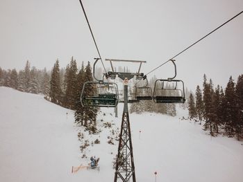 Overhead cable car against sky during winter