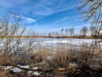 Scenic view of lake against sky during winter