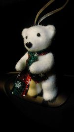 Close-up of dog toy against black background