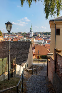 High angle view of buildings in city