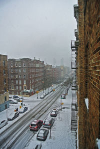 High angle view of city street during winter