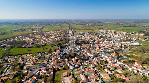 High angle view of townscape against clear sky