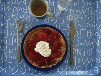 Directly above shot of breakfast on coffee