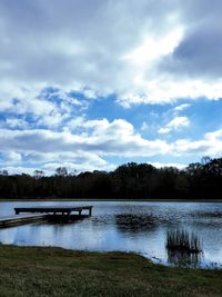 Scenic view of lake against cloudy sky