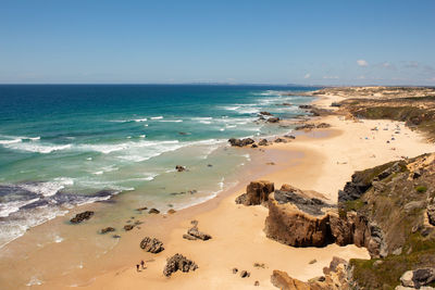 Scenic view of beach against clear sky