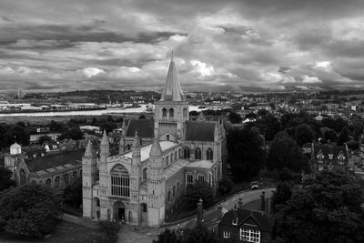 High angle view of rochester cathedral against cloudy sky