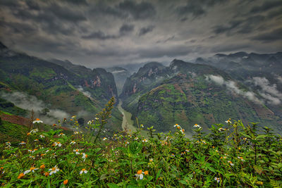 Scenic view of mountains against sky