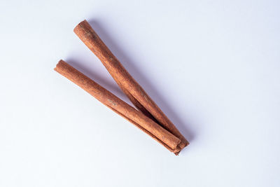 High angle view of cookies against white background