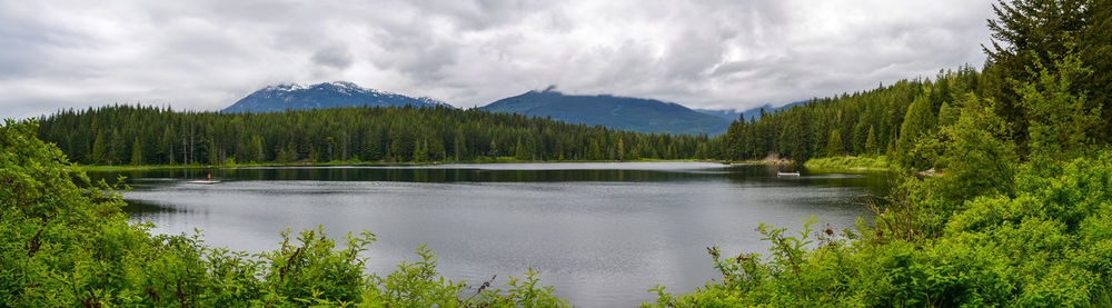 Panoramic view of lake and trees against sky