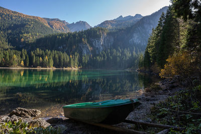 Scenic view of lake by mountains