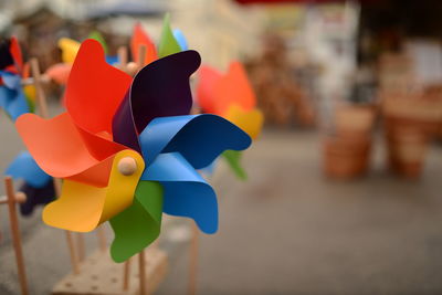 Close-up of colorful pinwheel toy