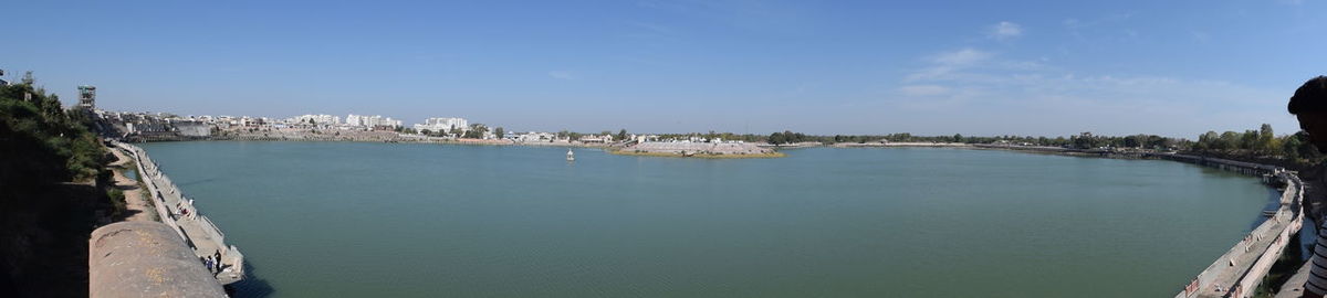 High angle view of city at waterfront