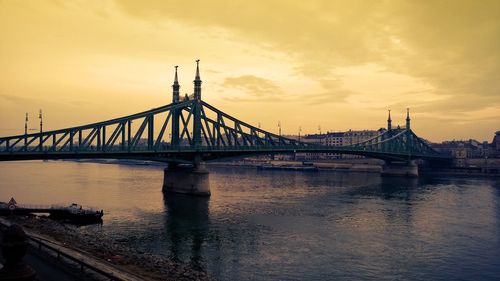 Bridge over river at sunset