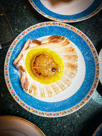 High angle view of breakfast served on table