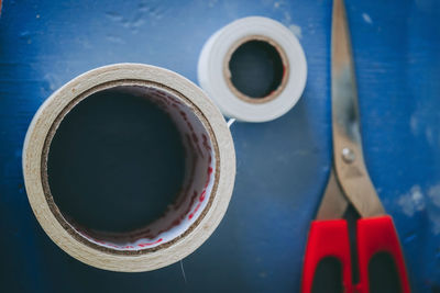 High angle view of coffee cup on table