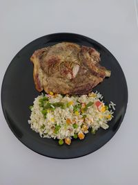 High angle view of food in plate