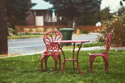 Table and chairs in lawn