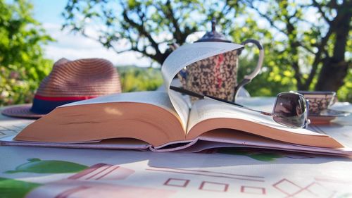 Close-up of open book on table